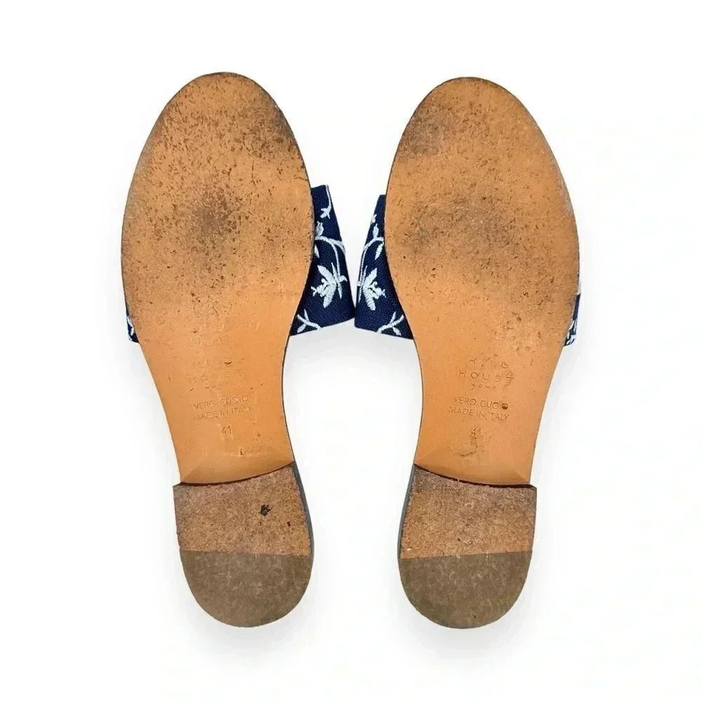 Hill House The City Slide in Navy Embroidery - Blue Floral Mule Sandals sz 41 - Picture 7 of 10